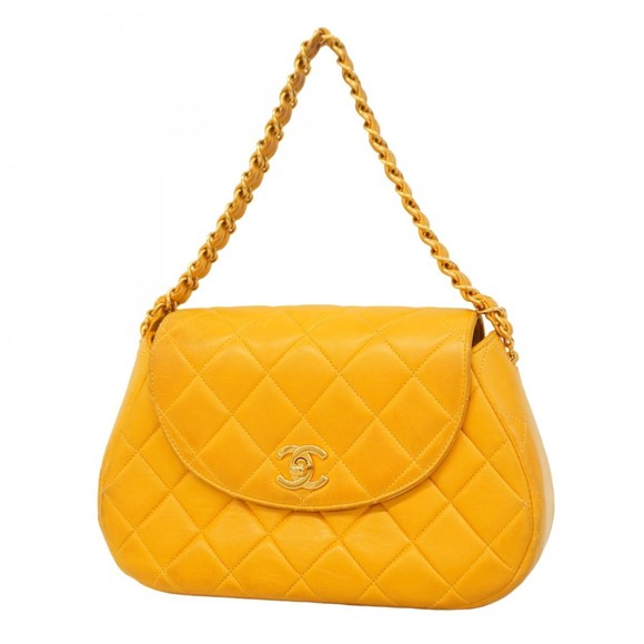 Chanel Matelasse Handbag, Lambskin, Yellow, Women's - Picture 1 of 13